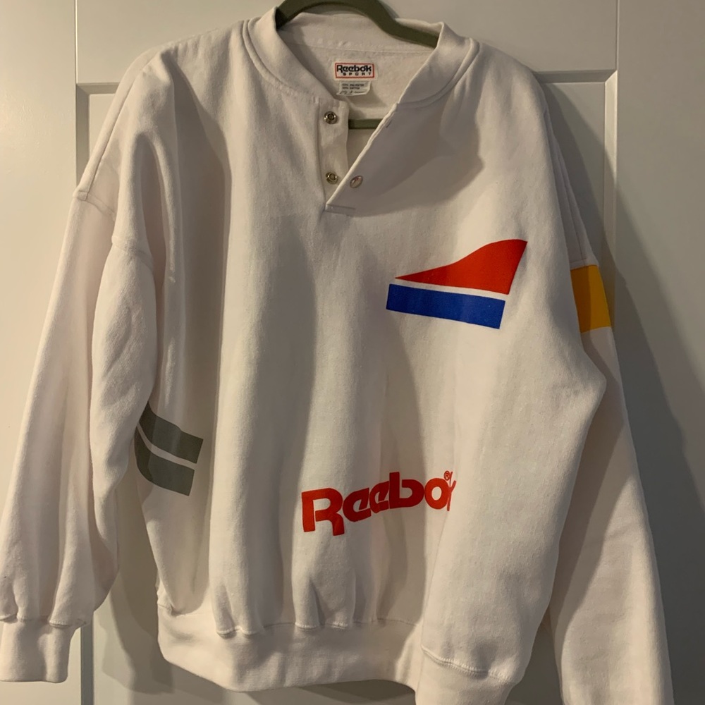 90s Vintage Reebok Sport Union Jack White Pullover - Size L